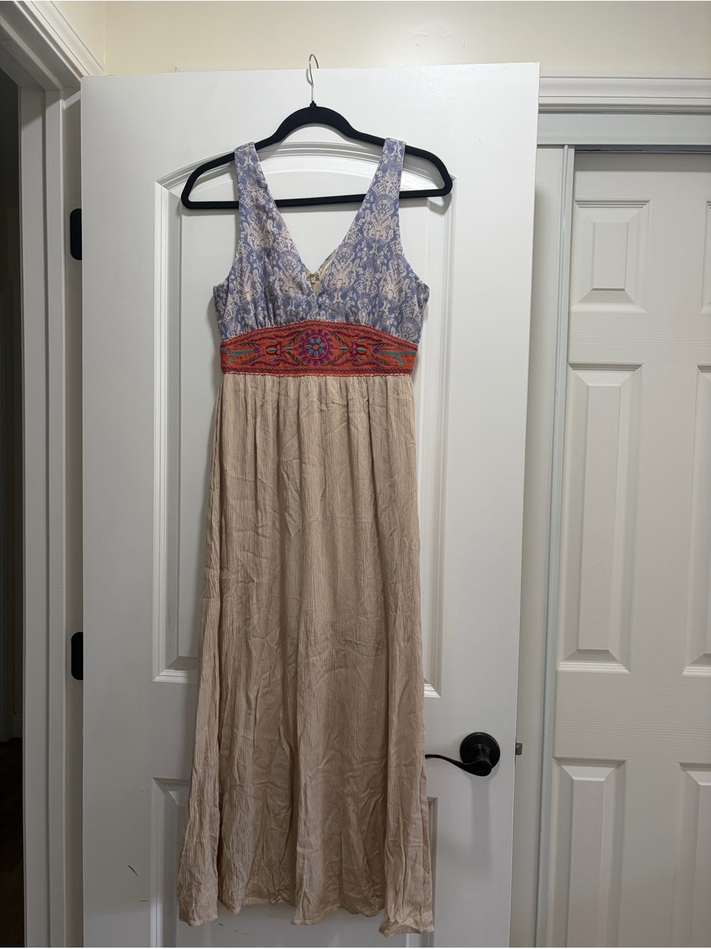 Flying Tomato Boho Colorblock Maxi Dress - Blue Floral & Coral - Women's